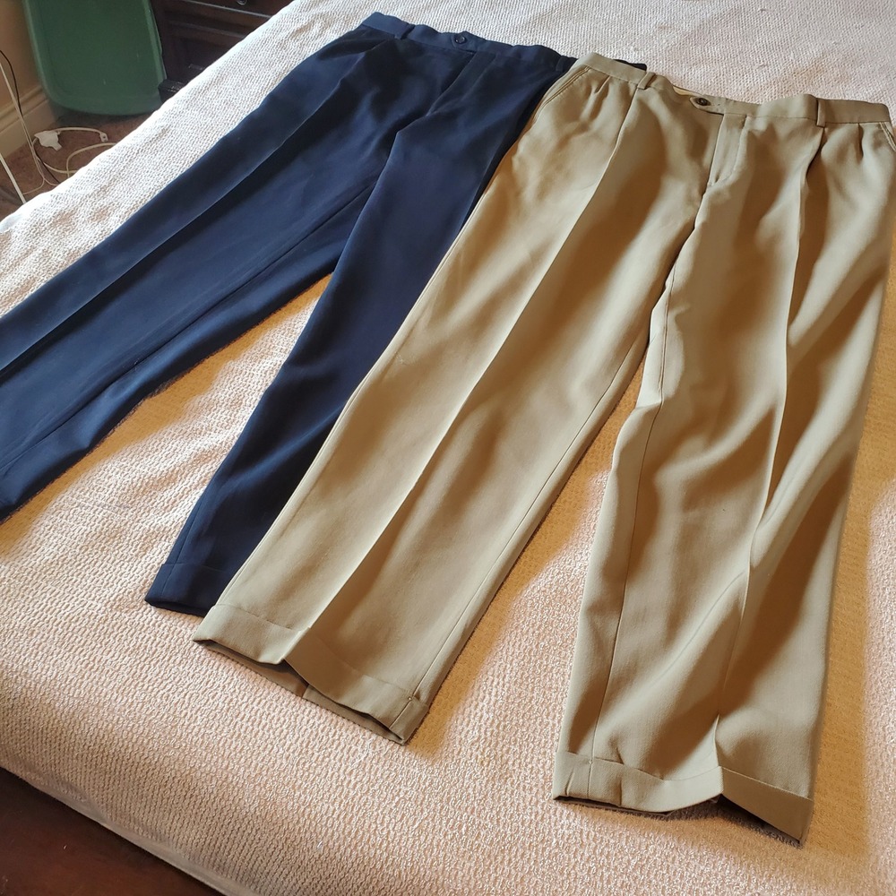 Joseph & Feiss Mens 38x31 Wool Pleated Cuffed Dress Pants Lot of 2 Navy Khaki
